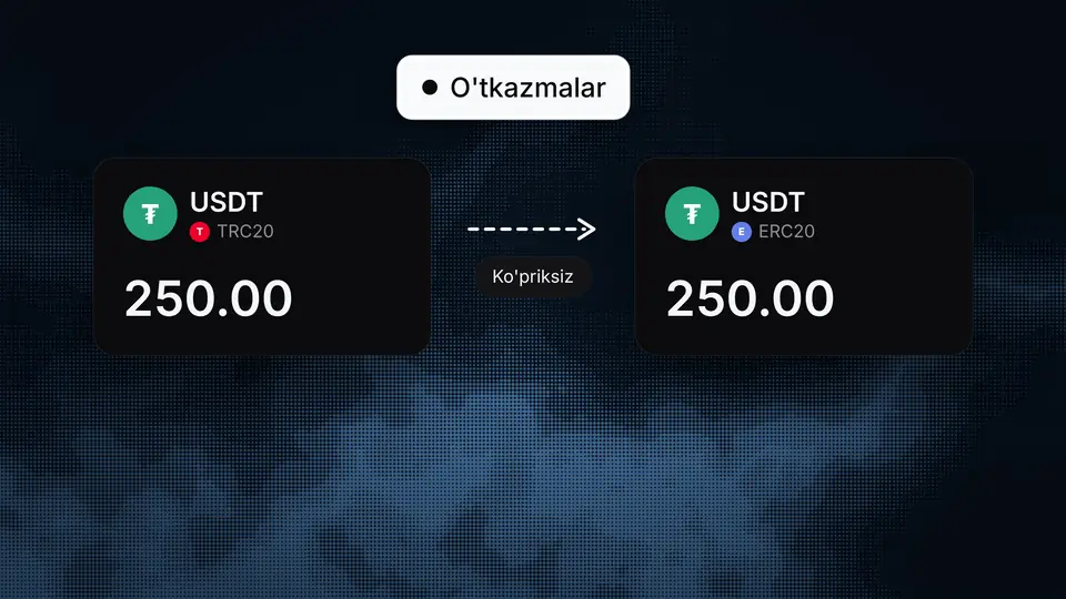 USDT'ni TRC20 dan ERC20 ga ko'priksiz o'tkazish