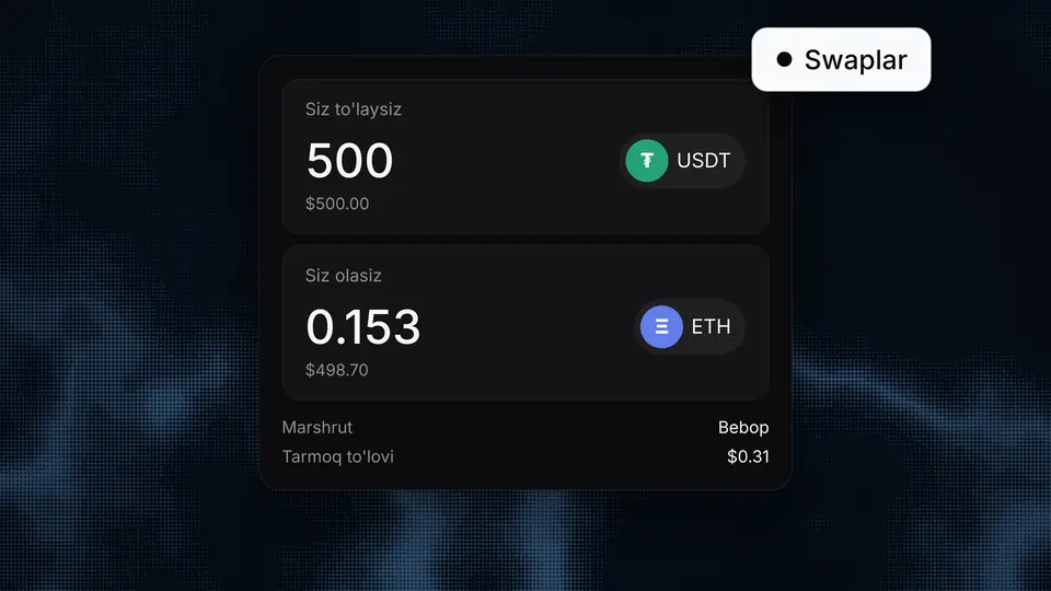 USDT'ni TRC20 va Solana tarmoqlari o'rtasida Bebop orqali almashtirish