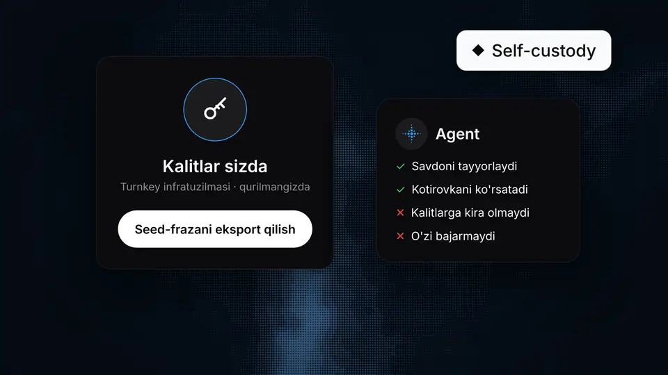 Nekastodial hamyon: kalitlar sizning qurilmangizda, AI-agentning ularga kirishi yo'q